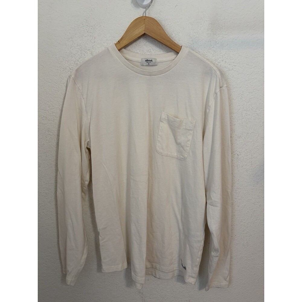 Allbirds Men’s M Ivory Cream Long Sleeve Pocket Tee Organic Cotton Merino Wool
